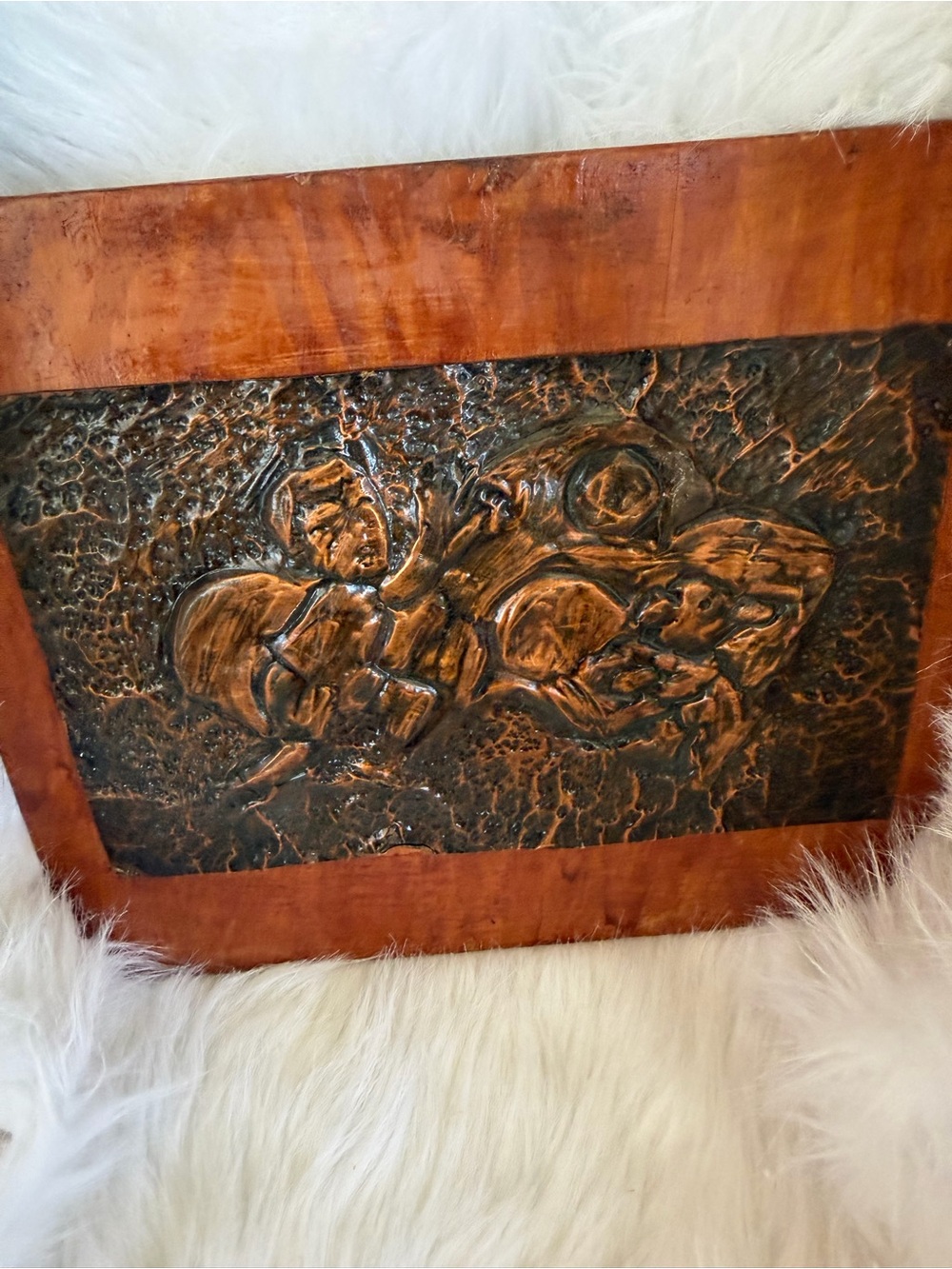 Framed Textured Copper Relief Art Panel